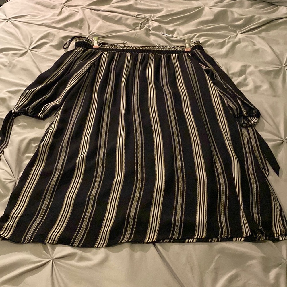 Black and white stripe off the shoulder dress